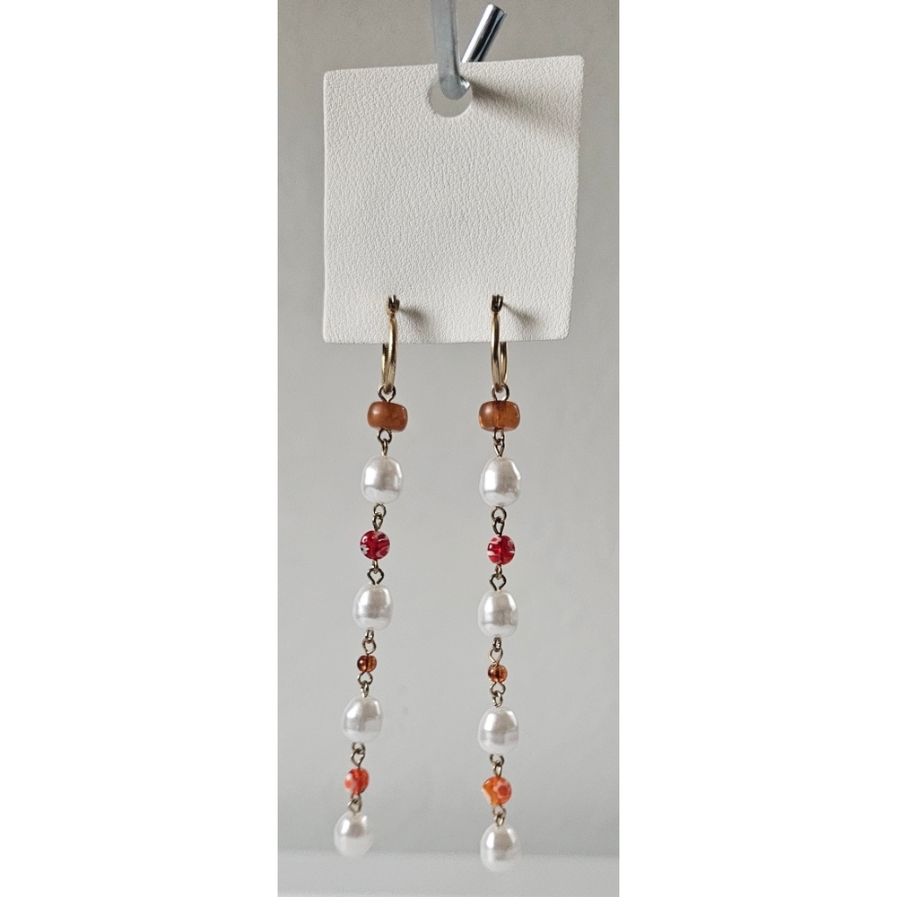Free People Regina Pearl Dangle Earrings, New! $38 Beaded Beachy Boho Western